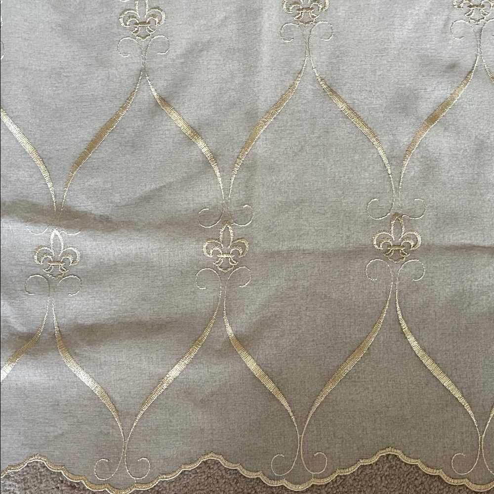 Embroidered Scalloped Edge Decorative Curtain Panel - Gold on Light beige
